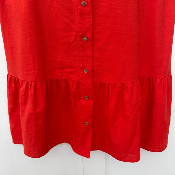 New Loft Red Flounce Dress Red Button Down Sleeveless Ruffle Cotton XL NWT - Picture 6 of 13